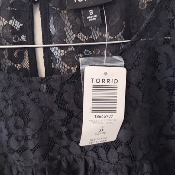 Torrid Black Lace Short Sleeve Tiered Blouse size 3X Layered - Picture 8 of 12